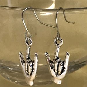 I Love You Sign Language Silver Tone Pierced Earrings